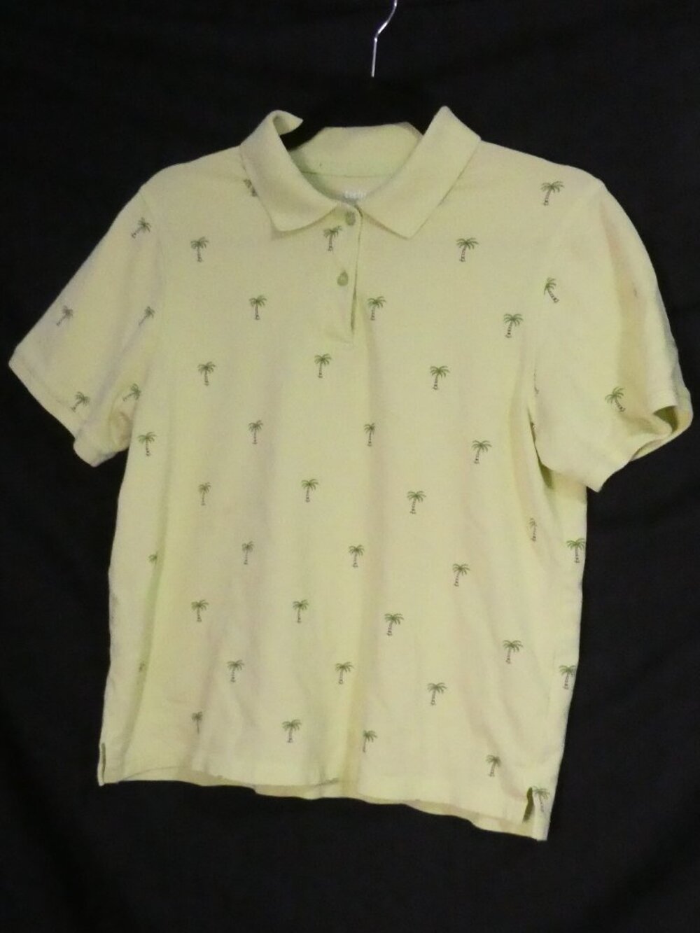 TABI Bright Yellow Palm Tree Print Short Sleeve Polo - Size Medium